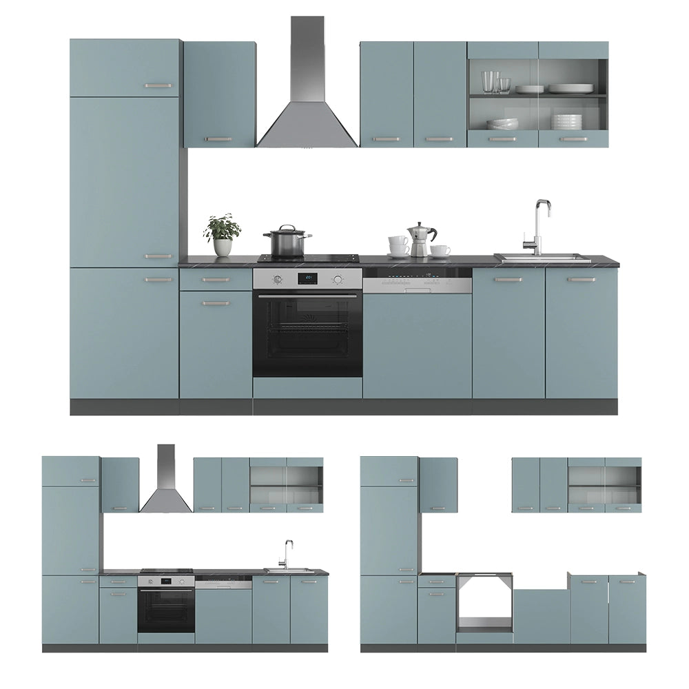 Vicco Cucina componibile Blu-grigio/antracite 300 cm senza piano di lavoro