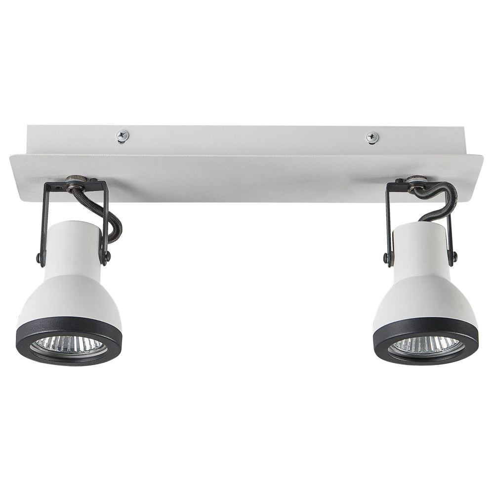 Plafoniera a 2 luci in metallo bianco e nero a braccio oscillante con paralume a cono faretto a binario rettangolare di design