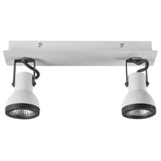 Plafoniera a 2 luci in metallo bianco e nero a braccio oscillante con paralume a cono faretto a binario rettangolare di design