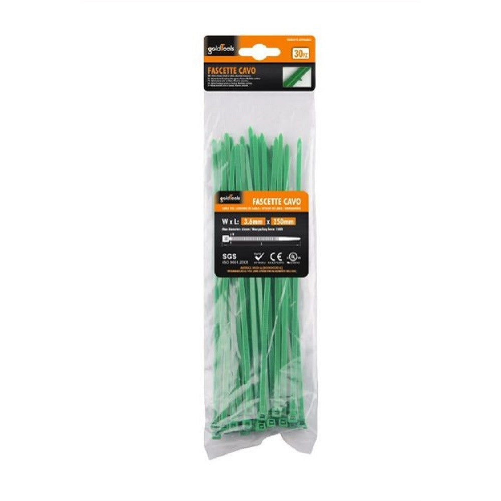 Trade Shop - Set 30pz Fascette Cavi Cavo Verde Stringenti In Plastica Nylon 3.6 X 250mm 92396 -