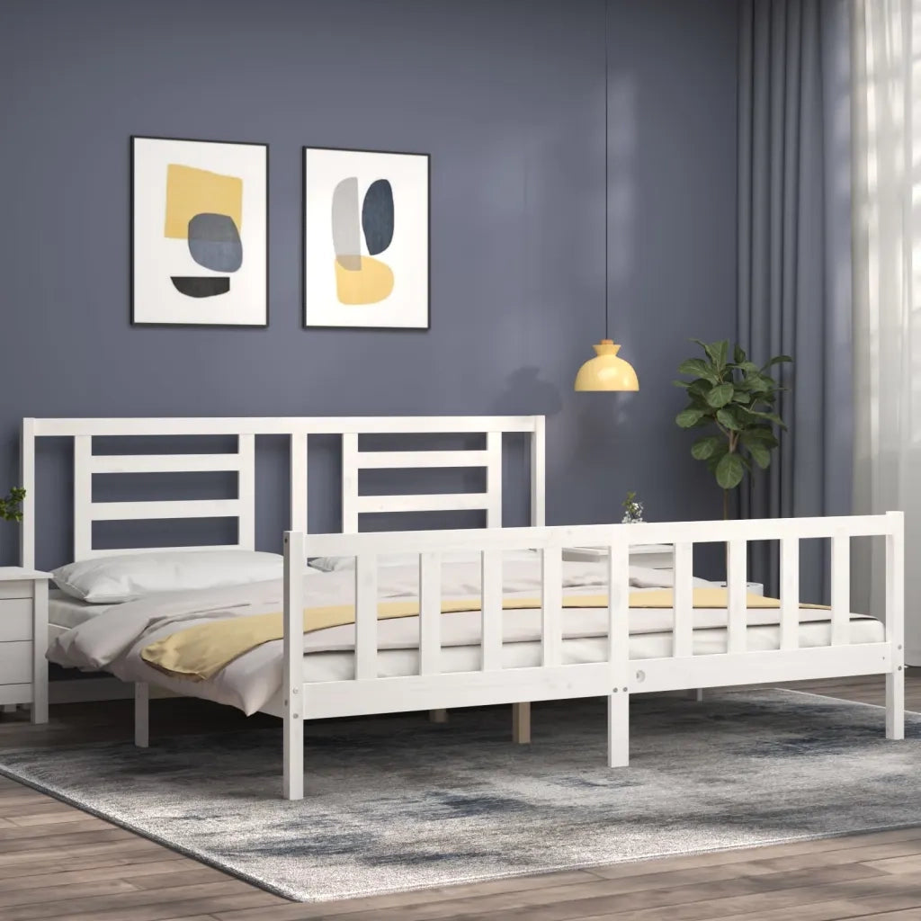 Giroletto Testiera Bianco Super King Size-Struttura Letto in Legno Massello 695910