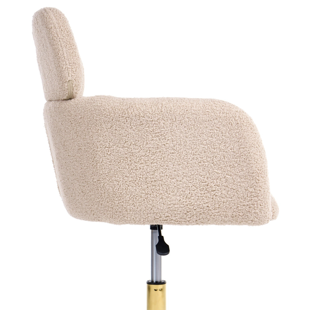 Sedia da Ufficio Girevole in Bouclé Beige Chiaro con Altezza Regolabile