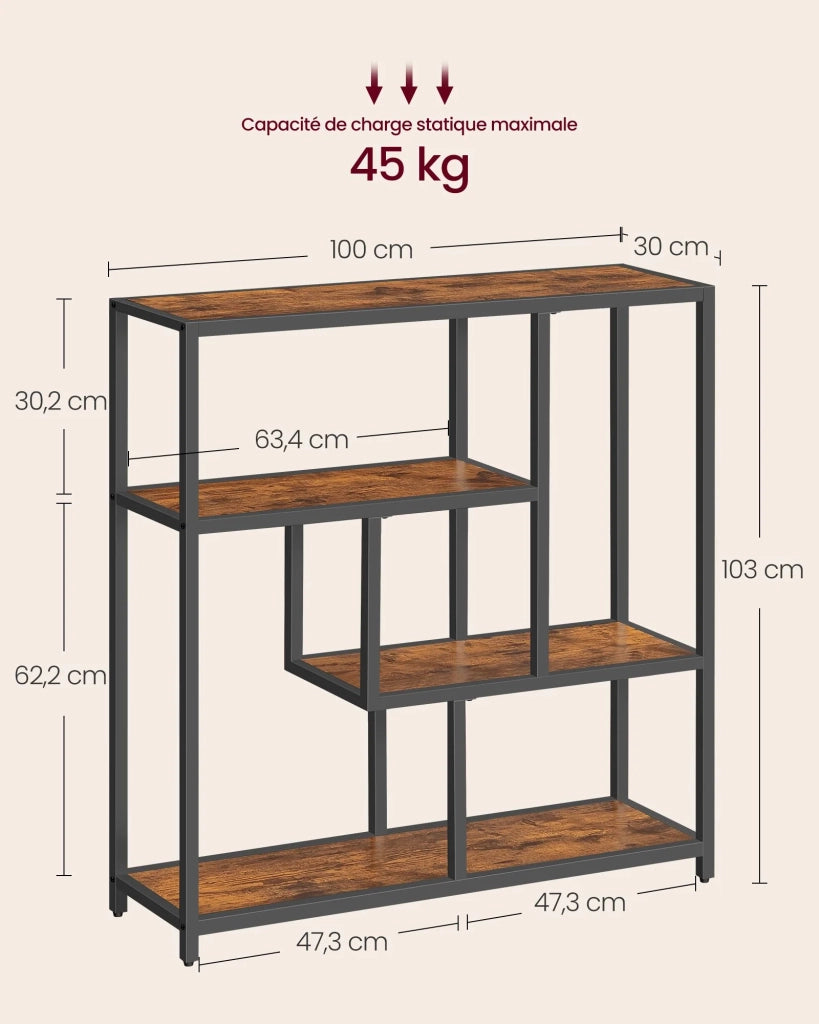 Libreria a 4 ripiani con piedini 30 x 100 x 103 cm mobile contenitore per soggiorno ufficio camera da letto cucina marrone 12_0004237