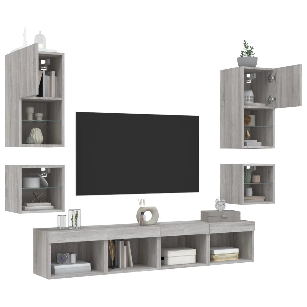Mobili TV a Muro con LED 8pz Grigio Sonoma Legno Multistrato 3216595