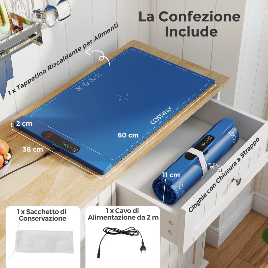 Tappetino riscaldante elettrico per alimenti tappetino in silicone arrotolabile, Tappetino riscaldante elettrico per alimenti per bambini Blu