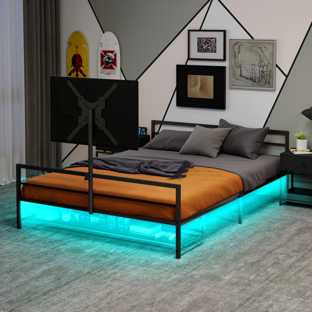 LETTO Gaming in Metallo Nero con Supporto Regolabile e Luci LED