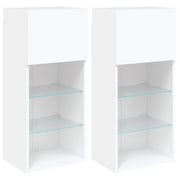 Mobili Porta TV con Luci LED 2 pz | Armadietto TV | Mobile Porta TV Bianchi 40,5x30x90 cm