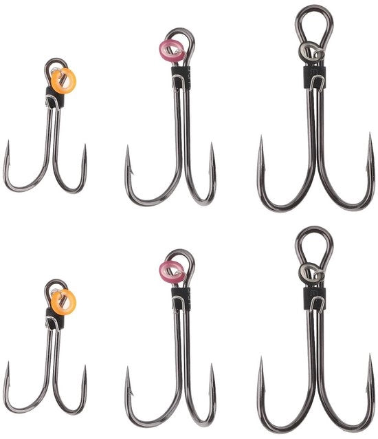 Accessori per pesca - Doppia uncia - 6 pezzi - Supporto per amo - Resistente alla corrosione - Adatto per acqua salata/acqua dolce - Diverse misure 9,3/12,1/13,6 mm