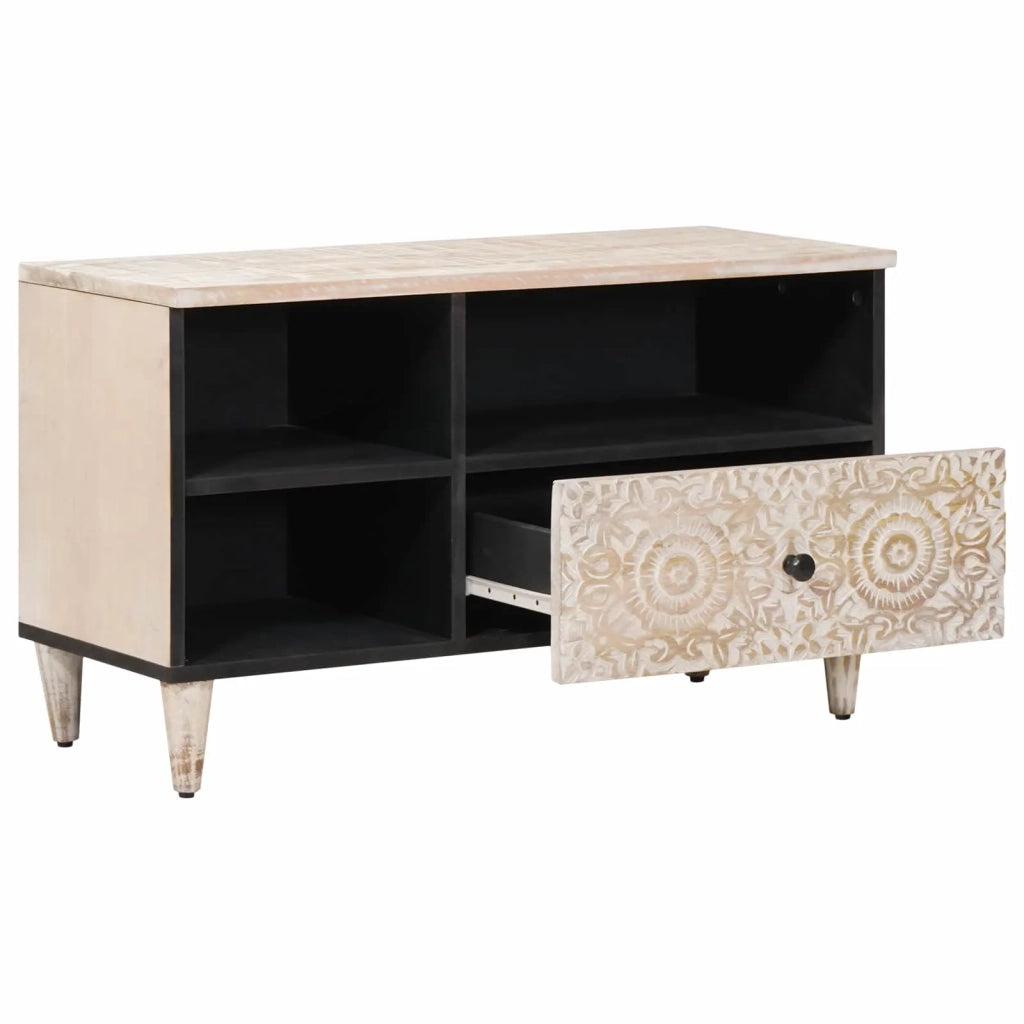 Mobile TV-Credenza per TV Bianco 80 x 33,5 x 46 cm Legno di mango massello