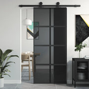 Porta Scorrevole Nera 90x205 cm in Vetro Temperato e Alluminio 155226