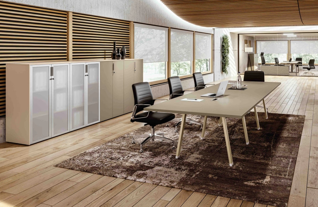 Doppio tavolo riunione per ufficio in melaminico cm. 420/560x120x73,4h