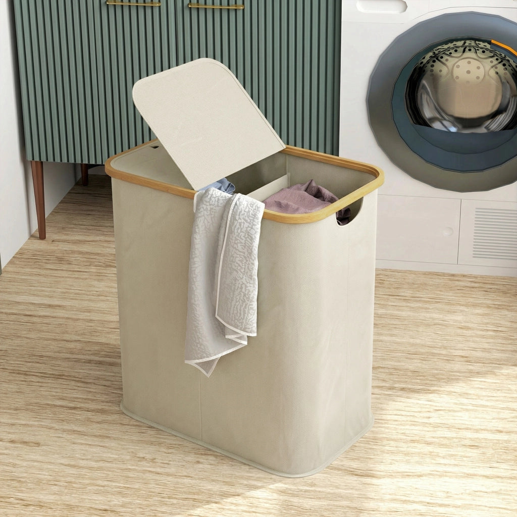 Cestino Pieghevole per Biancheria ¨C zephmum ¨C Beige, Plastica, 80 Litri