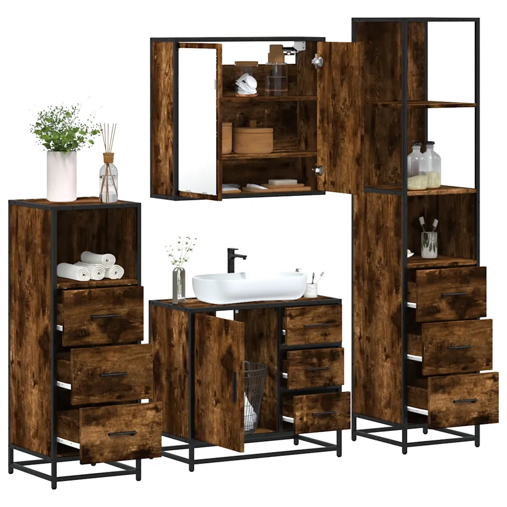 vidaXL Set Mobili da Bagno 4 pz Rovere Fumo in Legno Multistrato