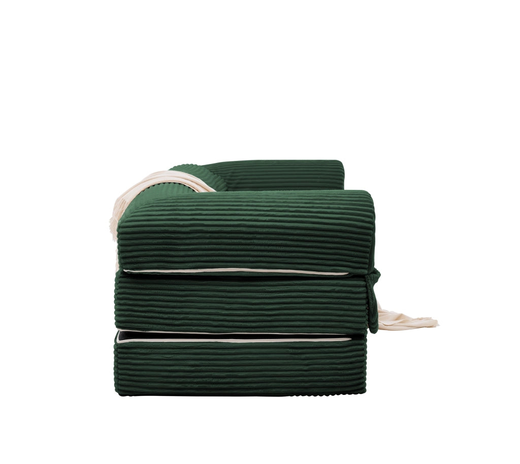 Divano letto convertibile 2 posti in tessuto corduroy con seduta imbottita e braccioli, design salvaspazio verde