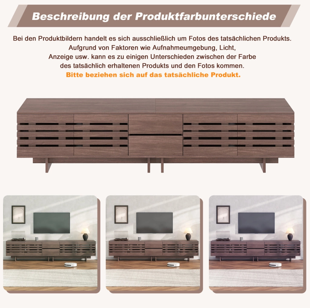Mobile TV moderno 200 cm in legno noce con 4 ante e 2 cassetti