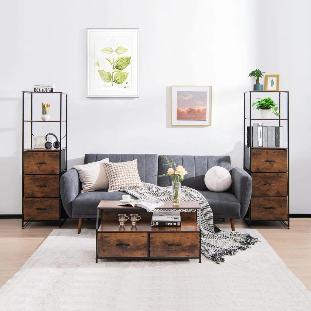 Mobile Bagno Salvaspazio, Armadietto Portaoggetti Stile Industriale con 3 Cassetti, Alta Torre di Stoccaggio, Libreria, Adatto per Cucina, Soggiorno, Camera, 43 x 39 x 156 cm