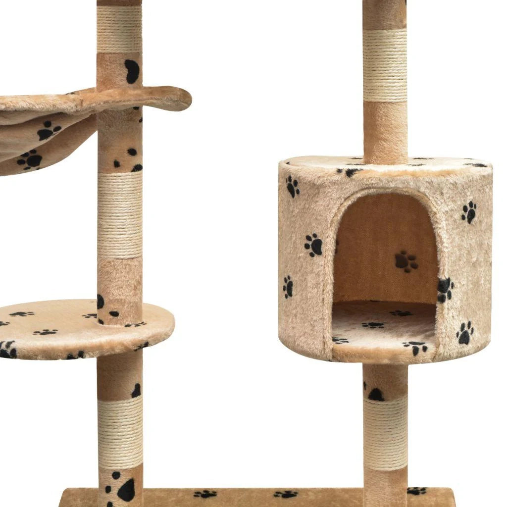 Tiragraffi albero per gatti cuccia per gatti giocattolo peluche e sisal 125 cm impronte di zampe beige 3702103
