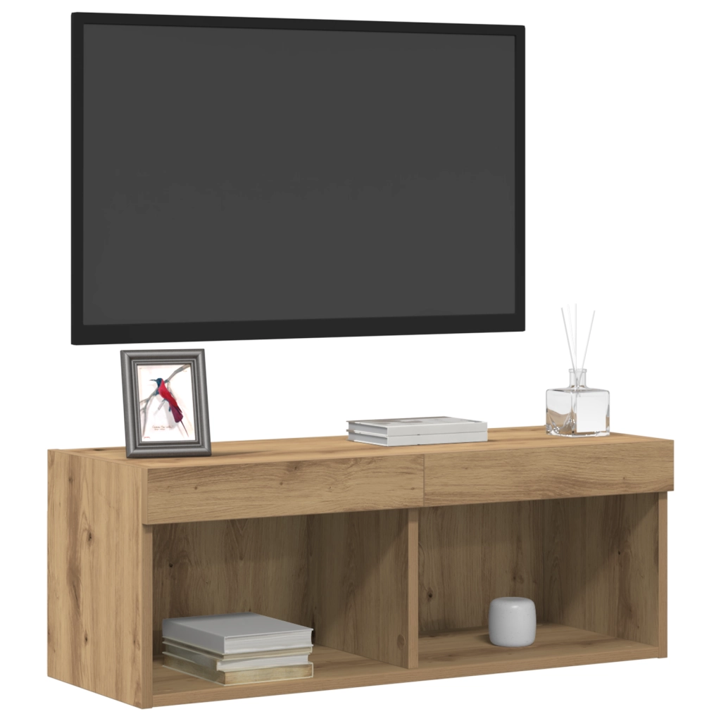 Armadi da muro per TV  con luci LED 2 pezzi Rovere Artigianale 80x30x30 cm