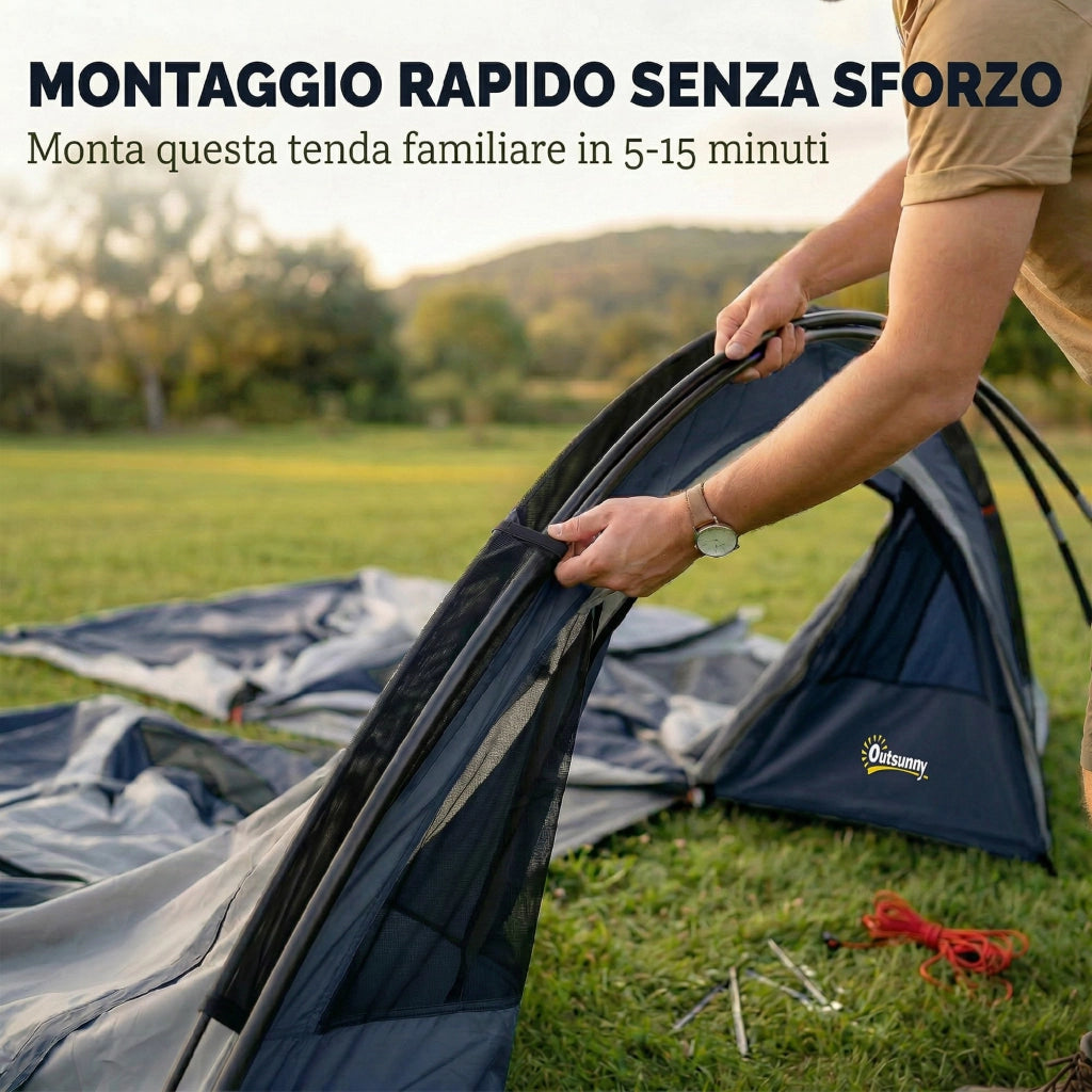 Tenda da Campeggio a Tunnel 2 Stanze ¨C zephmum ¨C Blu Navy 210cm