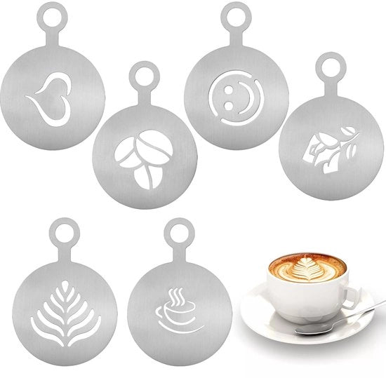 Decorazione per Caffè 6 Stuks - Arte del Latte/Sfogliature - Arte del Cappuccino - Strumenti Decorativi - Acciaio Inossidabile - di Alta Qualità e Duraturo