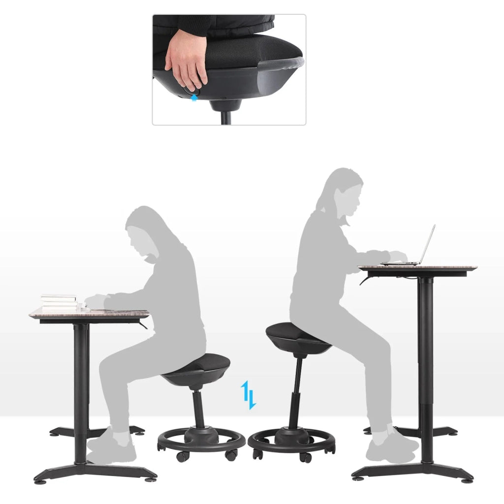 Sgabello da lavoro dinamico sedia da ufficio ergonomica girevole con rotelle seduta extra larga inclinazione di 10° altezza regolabile imbottitura spessa nero 12_0001457