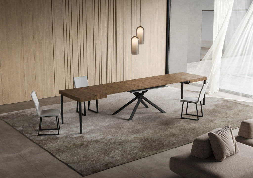Tavolo allungabile 120/380x90 cm Niket noce gambe antracite
