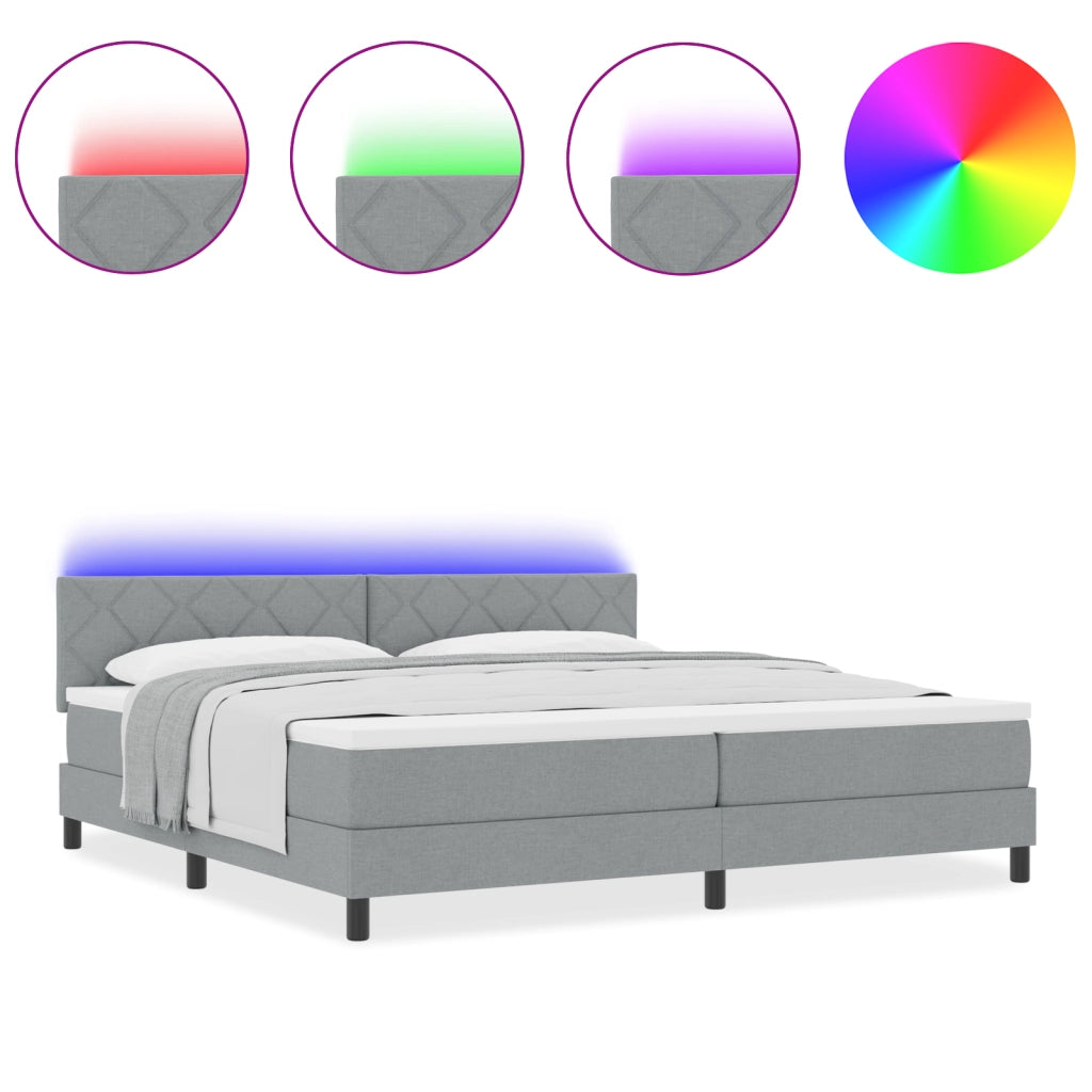 Letto con Box Spring e Materasso & LED Grigio Chiaro 200x200 cm Tessuto