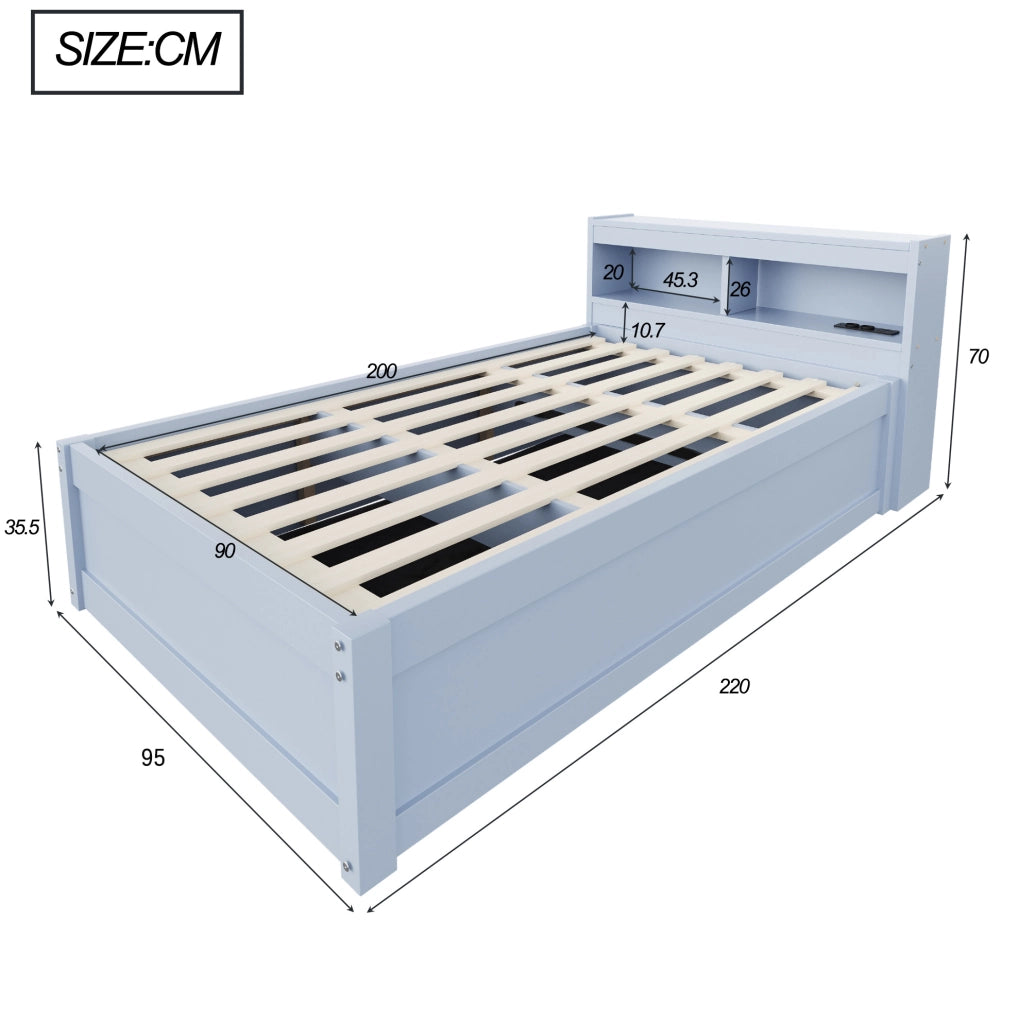 Letto multifunzione 90x200 cm con presa integrata; LED e contenitore; grigio