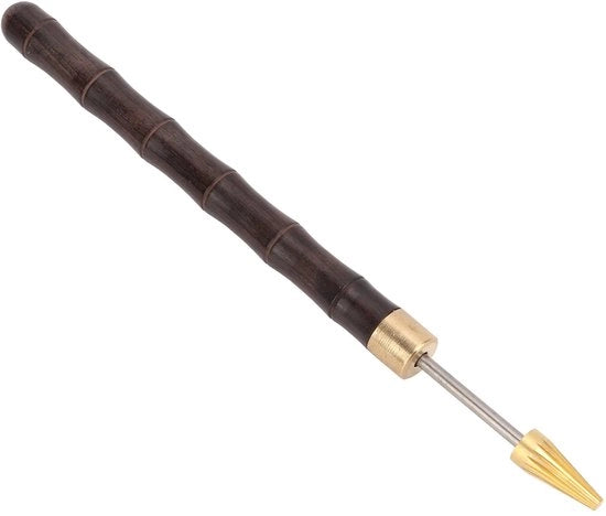 Penna per tingere con manico di legno di sandalo - Strumento per tingere con bordo in pelle - Rullo per tingere - Caricatore doppio - Progettazione elegante - Grip comodo - Penna per tingere vuota