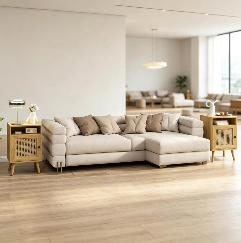 Set di 2 comodini in rattan naturale 39x35x60 cm