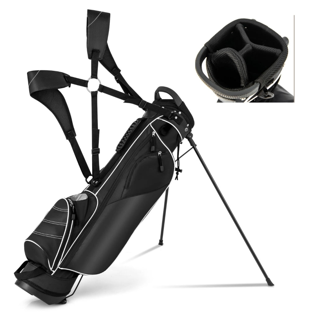 Sacca da golf stand tessuto in poliestere borsa da golf con cavalletto con manici e tracolla Nero