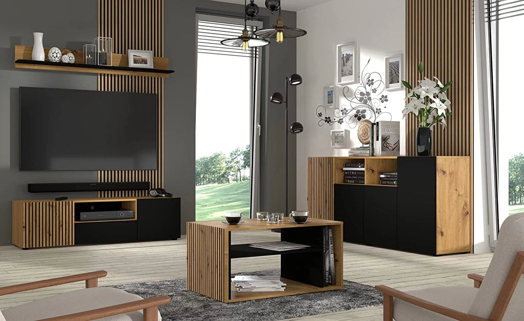 MOBILE PORTA TV  STAND TV SOGGIORNO 150x42x42cm ROVERE NERO OPACO