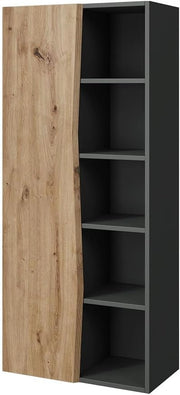 Armadio per il bagno Willow, Rovere artigianale/antracite, 56 x 130 cm con 5 scomparti aperti, adatto al montaggio a parete per diverse dimensioni di bagno