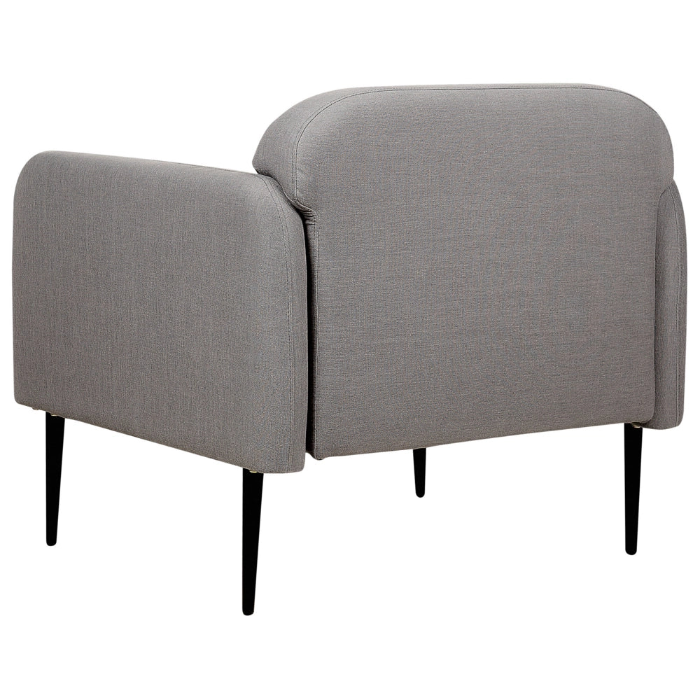 Poltrona in tessuto di lino grigio e nero Gambe in metallo Sedia imbottita Morbido stile retrò Art Decor Soggiorno