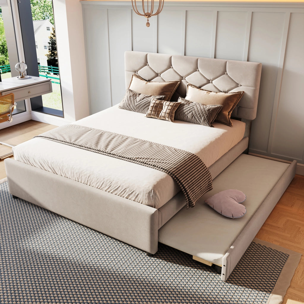 LETTO 140x200 cm Beige in velluto con letto estraibile e rete a doghe
