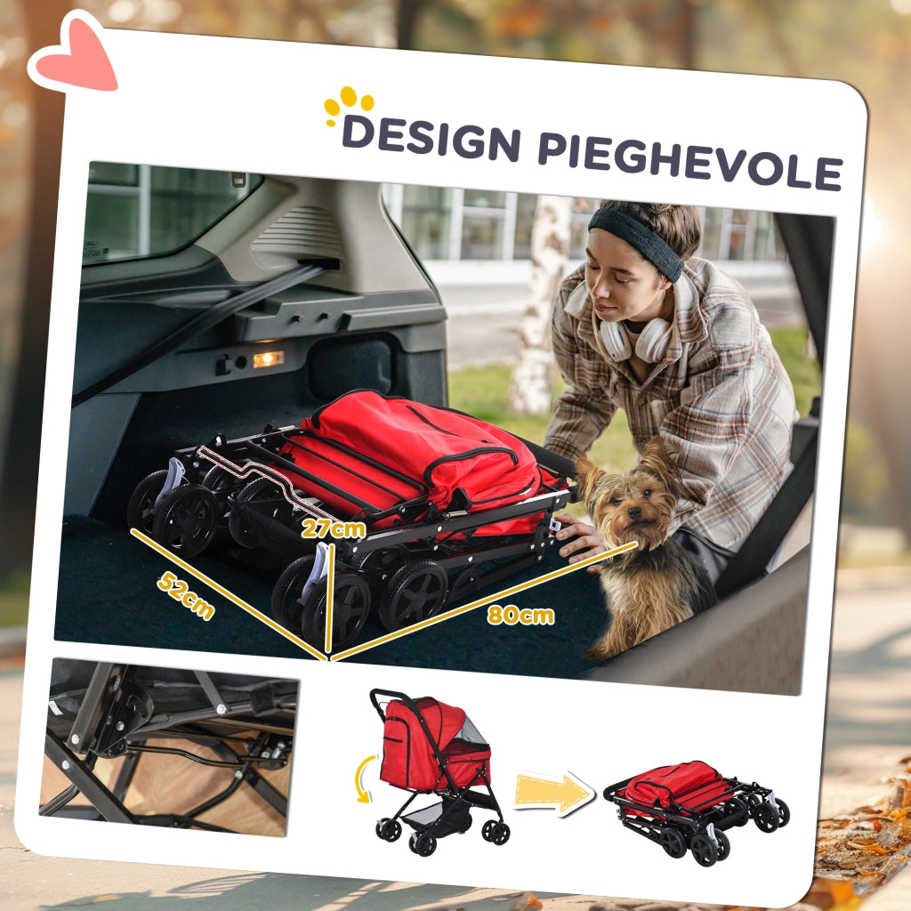 Passeggino per Cani Piccoli Pieghevole ¨C zephmum ¨C Rosso 76.5x52x95cm