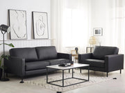 Set Divani In Pelle Nera Divano 3 Posti Poltrona Minimalista Moderno