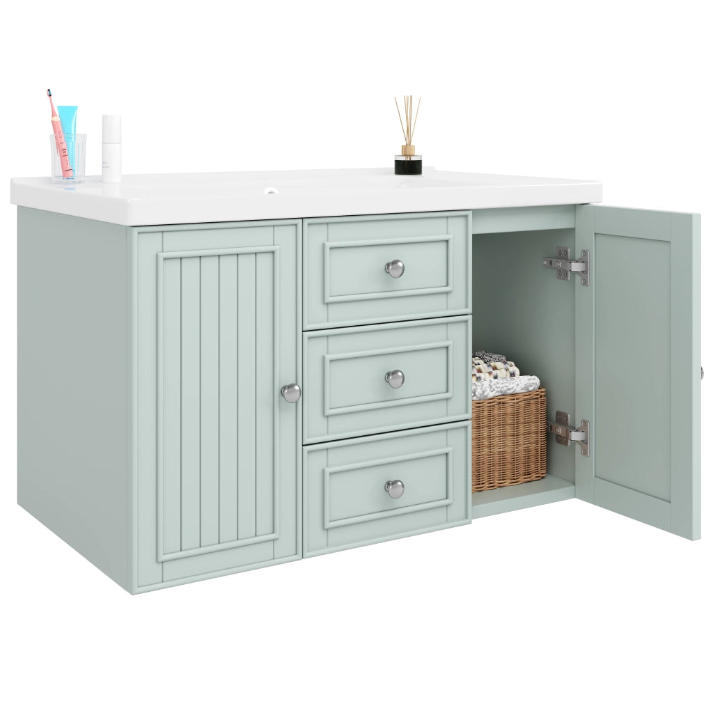 Mobile sottolavabo con lavabo in ceramica, 3 cassetti, montaggio a parete, MDF verde per bagno 78,5 × 46 × 46,8 cm