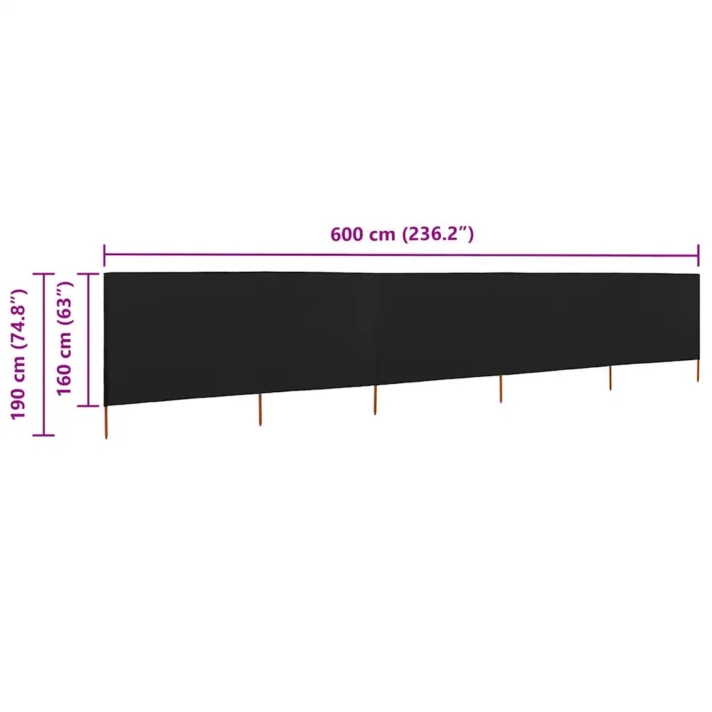 Paravento a 5 Pannelli in Tessuto 600x160 cm Nero CFW7827916
