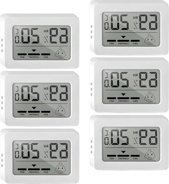 Termometro e igrometro digitale per interni - 6 pezzi termometro igrometro mini - con indicatore sorriso - temperatura e umidità - camera da bambino soggiorno.