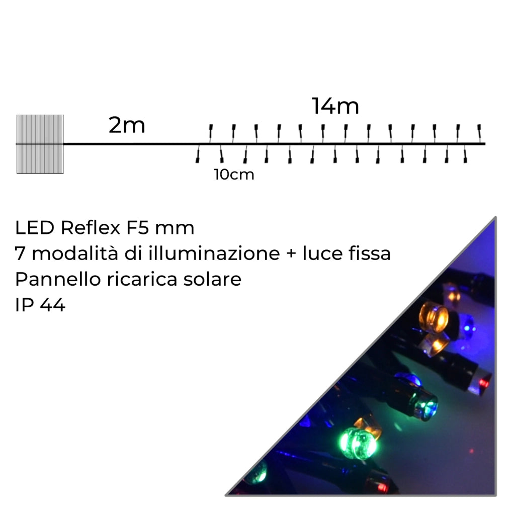 CATENA LUMINOSA LED 200 LUCI A ENERGIA SOLARE PER ESTERNI - DECORAZIONI NATALIZIE PER GIARDINO BALCONE E CASA
