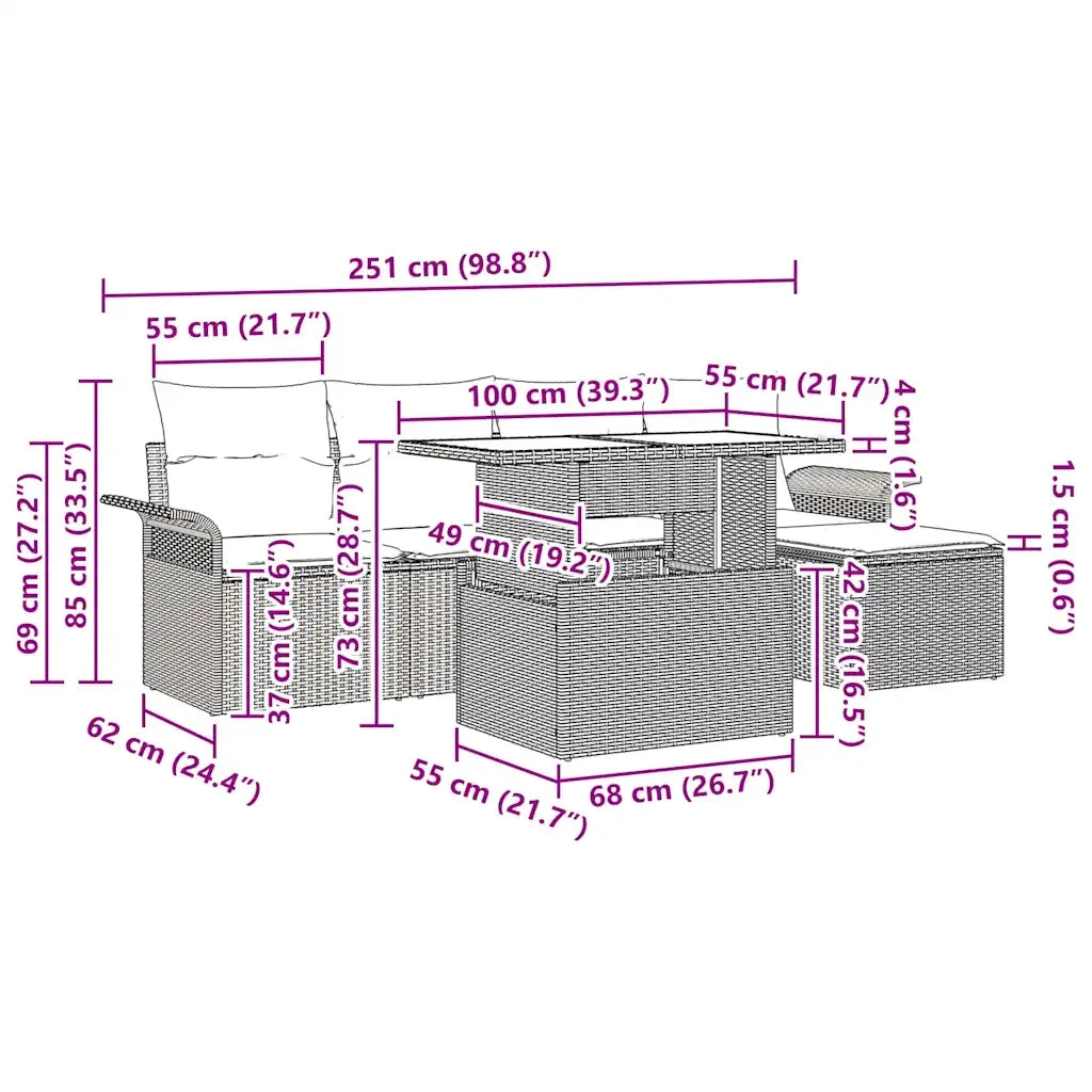 Set Divano da Giardino con cuscino 6 pcs Grigio Poly Rattan 3357002