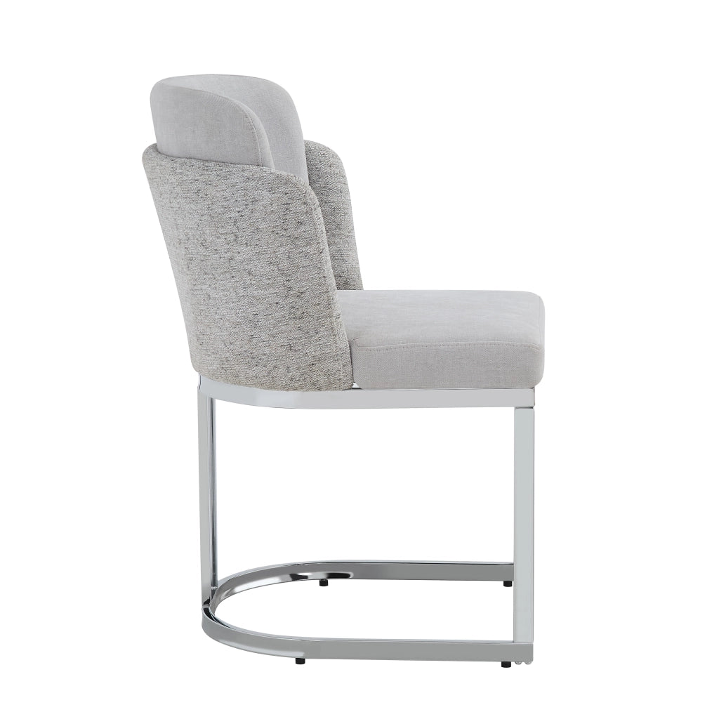 Set di 6 sedie da pranzo moderne in Chenille grigio e metallo argentato, con schienale doppio e struttura robusta