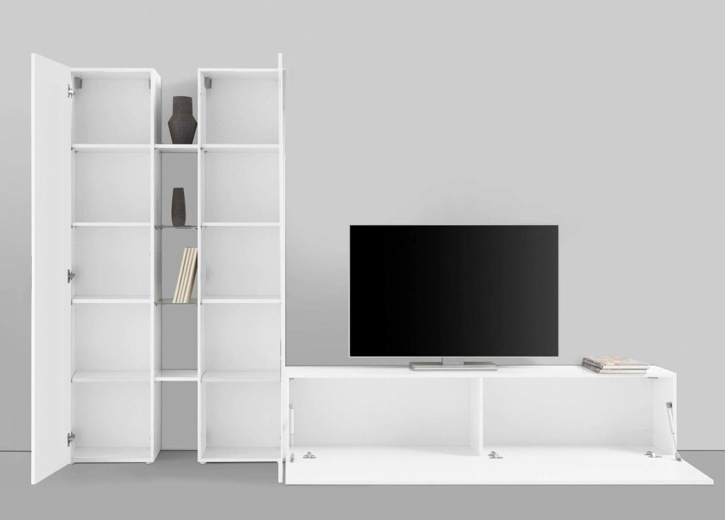 Fabiano, Parete Attrezzata 12 Ripiani Made in Italy, 30x280x180h cm Bianco Lucido