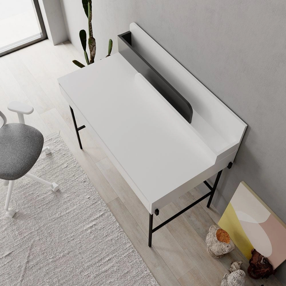Scrivania con Cassetto 101x60x110 cm in MDF Leila Bianco e Antracite