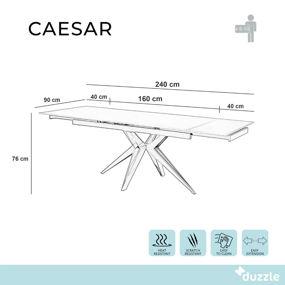 Tavolo da pranzo allungabile in ceramica effetto marmo nero Caesar 160-240x90 cm fino a 10 posti | Duzzle