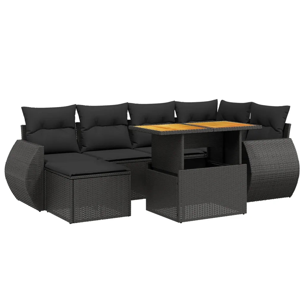Set Divani da Giardino con Cuscini 7pz Nero Polyrattancod mxl 114399