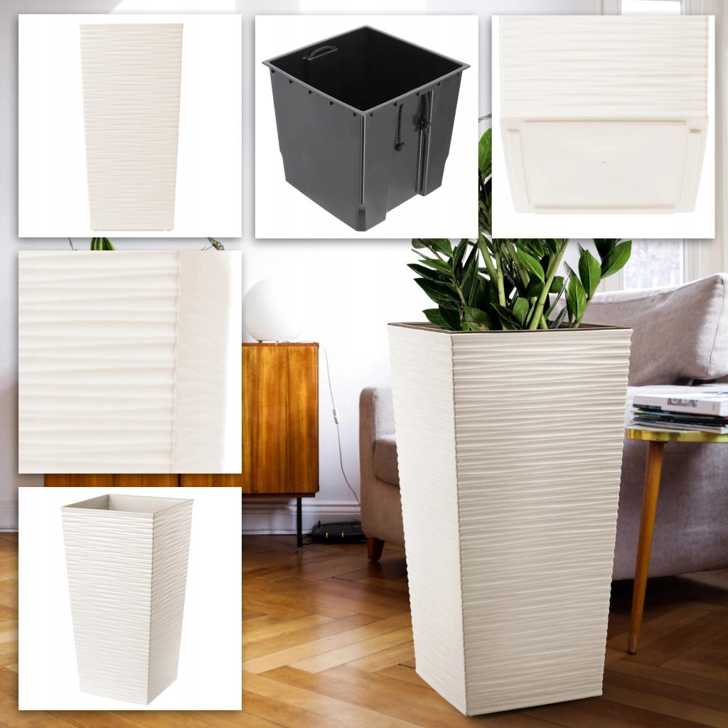 Set di 3 vasi da fiori KADAX, vasi da giardino + inserti, alti e grandi, color crema, 47+57+68 cm