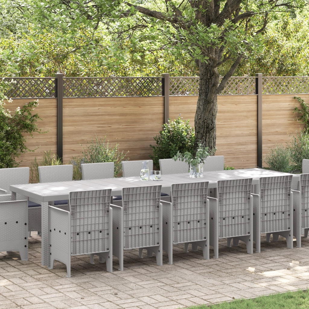 Set da Pranzo in Giardino 15 Pezzi con Cuscini Grigio Chiaro Polyrattan