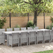 Set da Pranzo in Giardino 15 Pezzi con Cuscini Grigio Chiaro Polyrattan